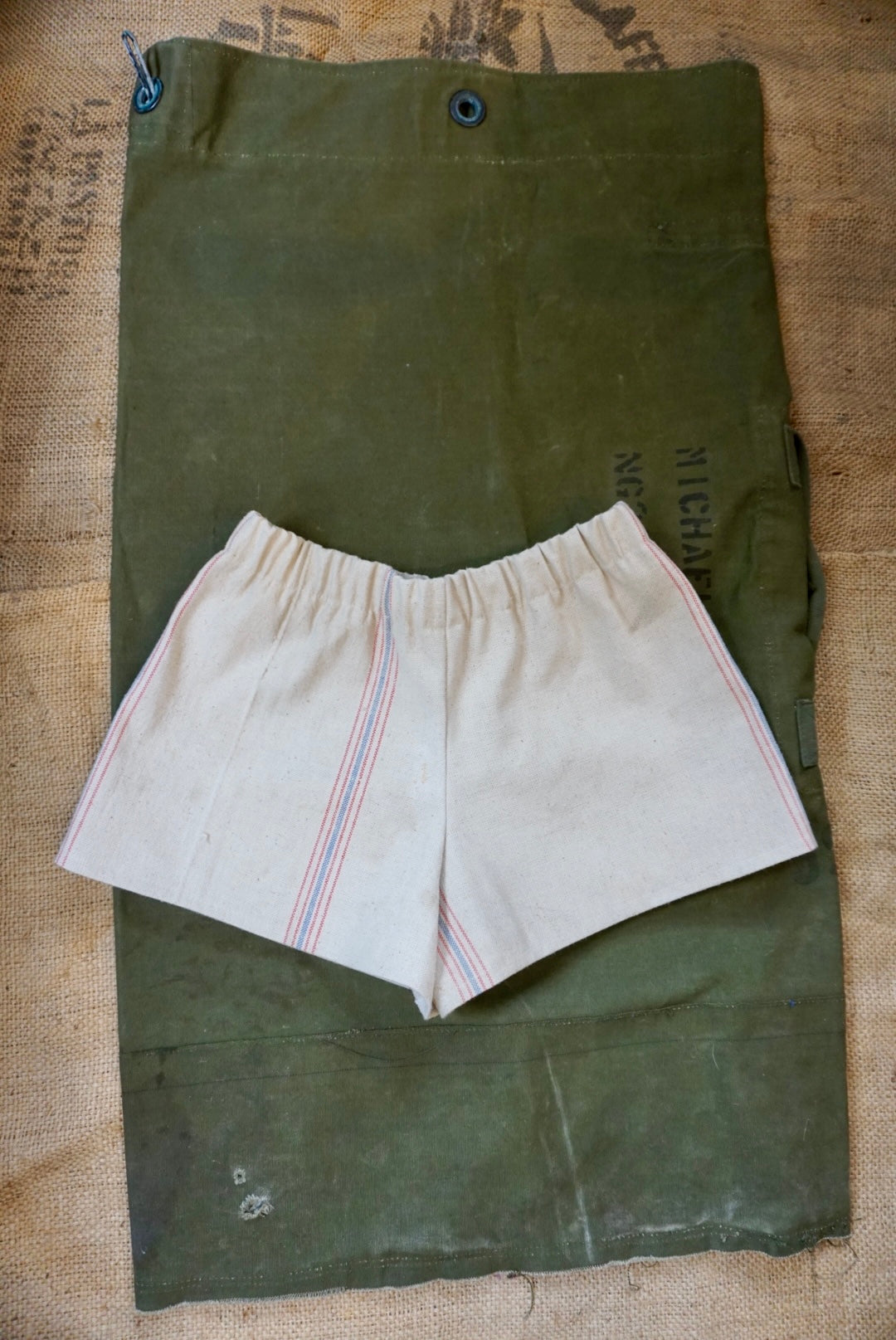 Pinstripe Feed Sack Reworked Shorts
