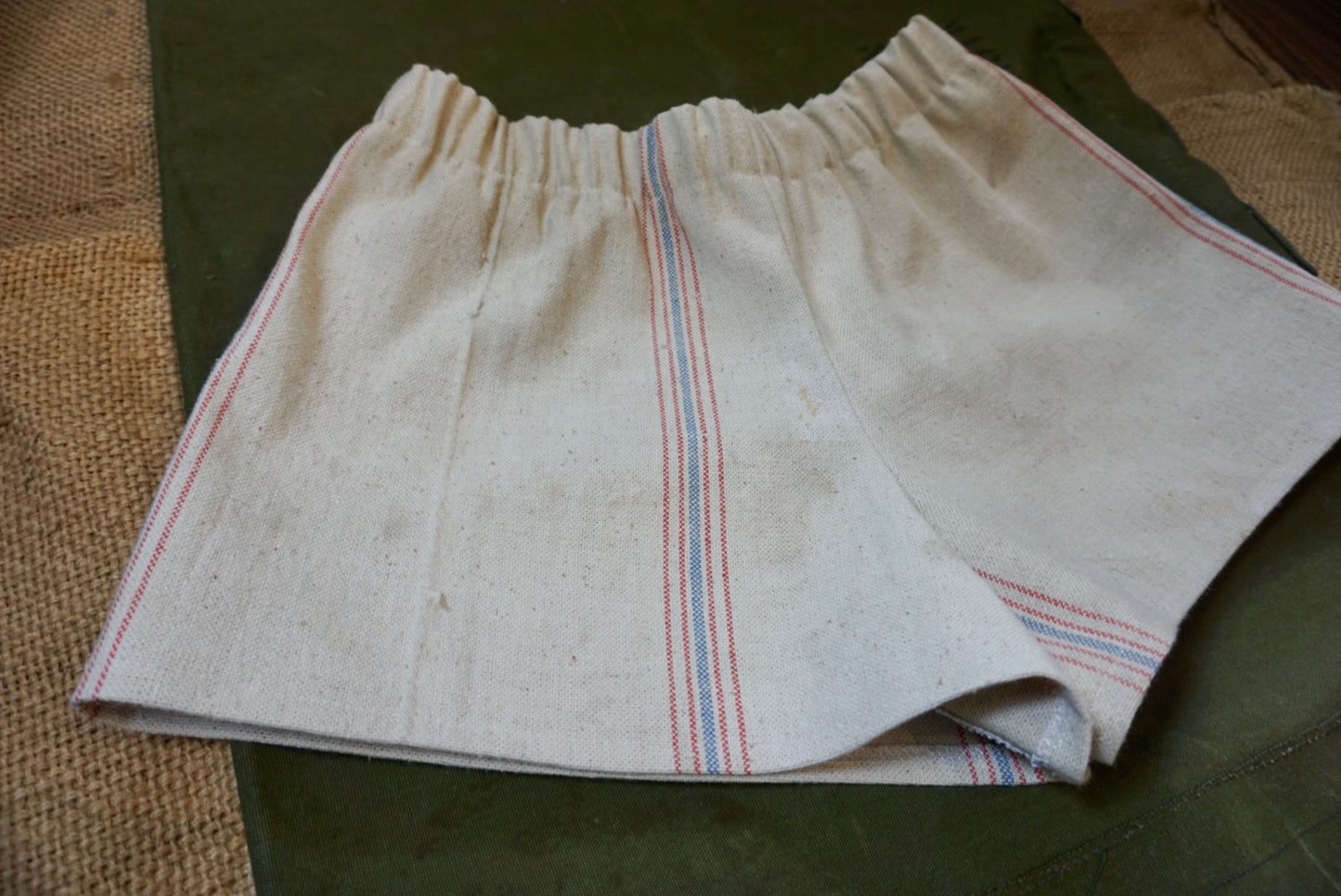 Pinstripe Feed Sack Reworked Shorts