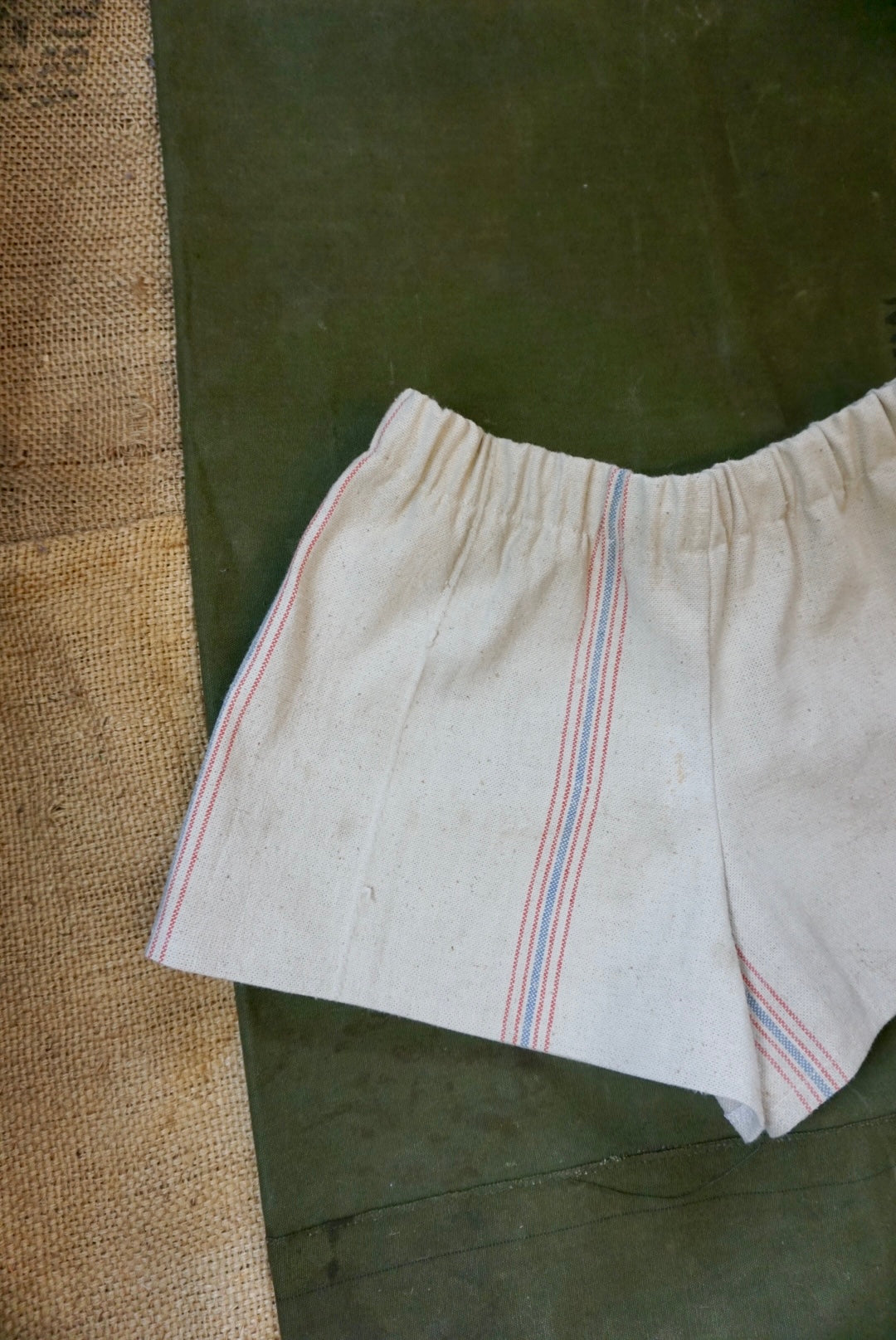 Pinstripe Feed Sack Reworked Shorts