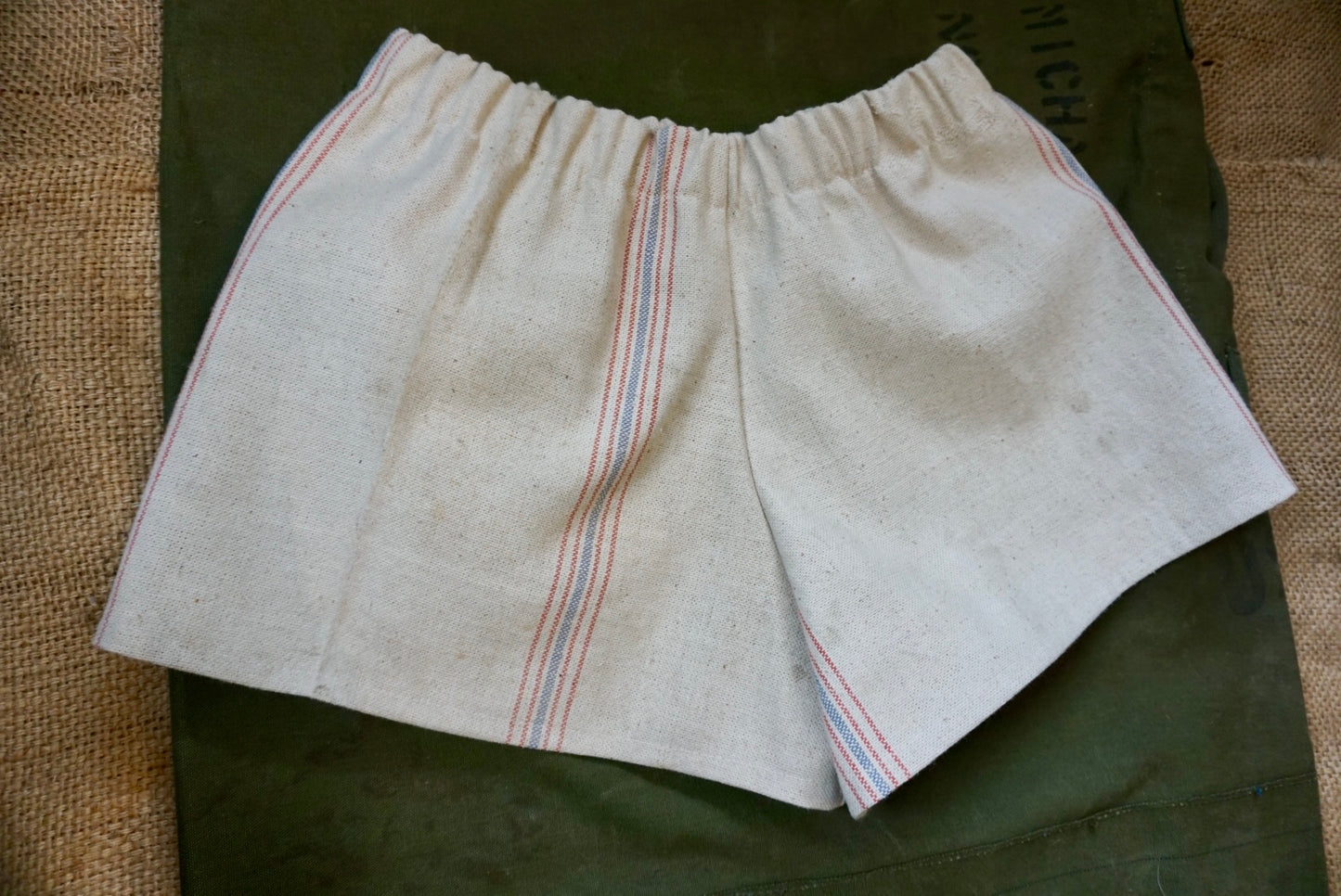 Pinstripe Feed Sack Reworked Shorts